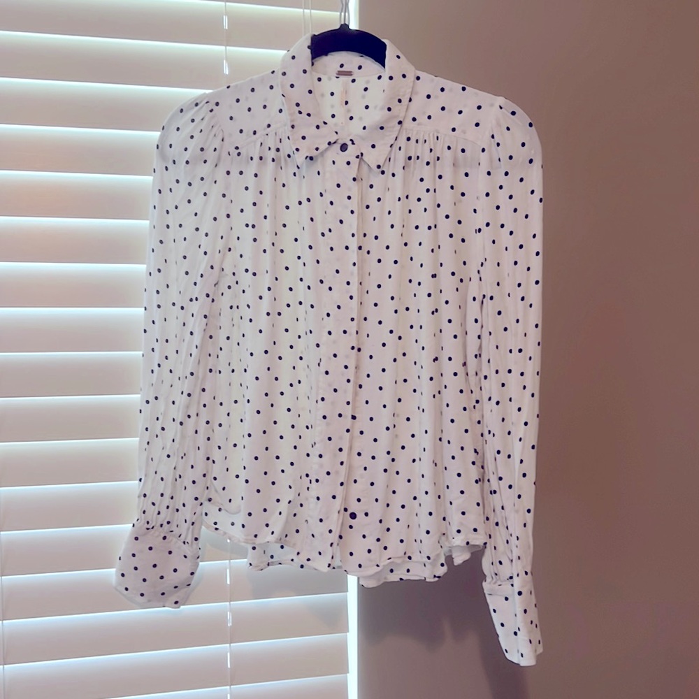 Free People Polka Dots Baby Doll Shirt Size S